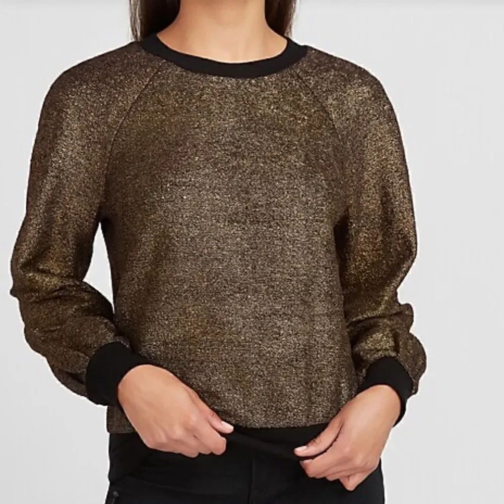 Express Metallic Gold Balloon Sleeve Crew Neck Sweatshirt